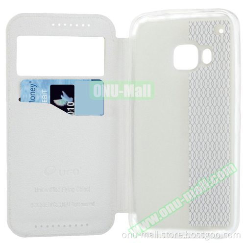 With Caller ID Display Window Orange Peel Texture Flip Leather Cover Case for HTC One M9